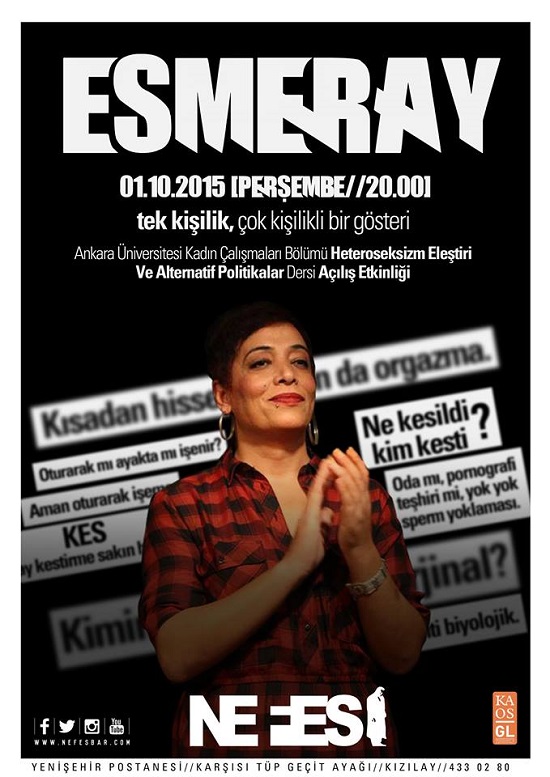 Esmeray Kestirmeden Hikayeler ile Ankara’ya geliyor! Kaos GL - LGBTİ+ Haber Portalı